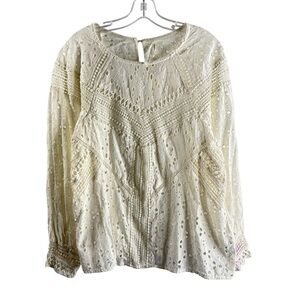 BY ANTHROPOLOGIE Cream Eyelet Cotton Long-Sleeve Peasant Top NWT $130